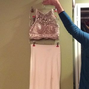 Creme long 2 piece prom dress